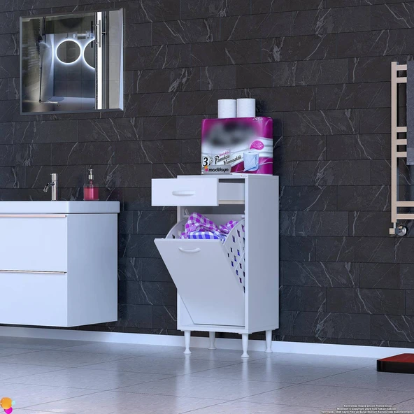 Modilayn MELİS 45x88x32,5 cm ÇEKMECELİ ÇAMAŞIR SEPETLİ BANYO DOLABI ürün görseli 1