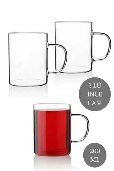 Mithra Life 3 lü Ateşe Dayanıklı Cam 200 ml Kupa Bardak MIT1014 ürün görseli 1