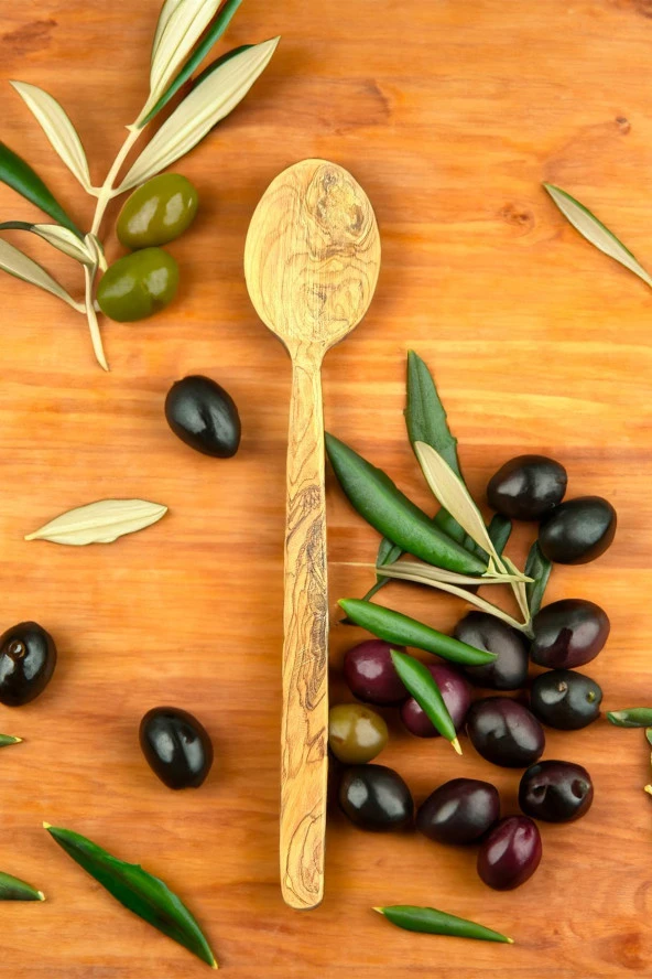 Zeytin Ağacı Kaşık 22 Cm | El Yapımı Ahşap Kaşık Doğal Ağaç ürün görseli 1