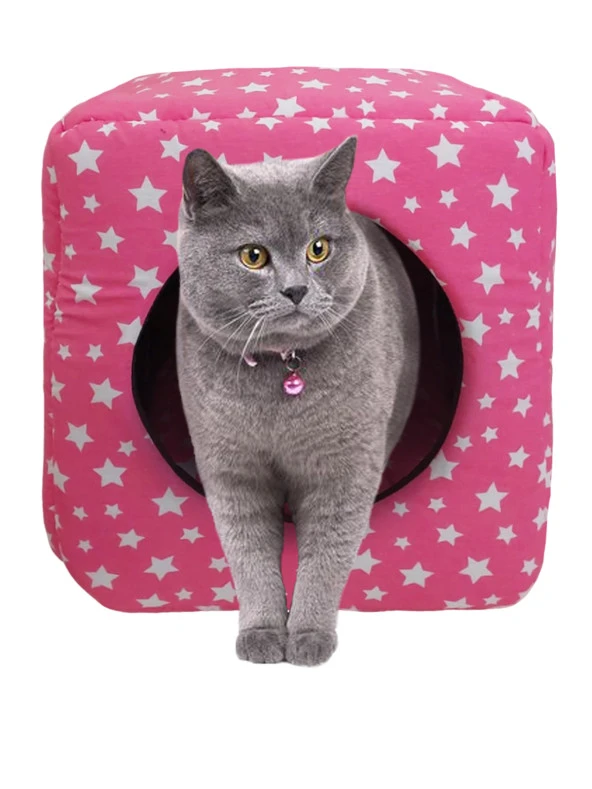 Üç Fonksiyonlu Kedi Köpek Kapalı Kare Sünger Yatak - Pembe ürün görseli 1