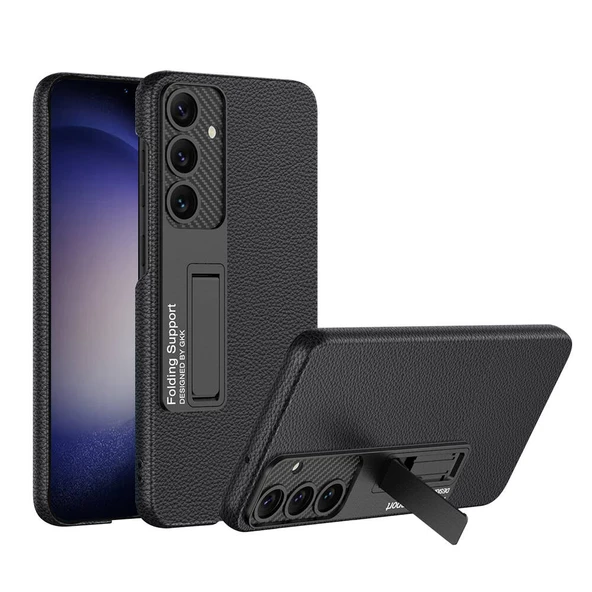 Galaxy S24 Kılıf Kılıf Karbonfiber Suni Deri Görünümlü Kıpta Standlı Kapak ürün görseli 1