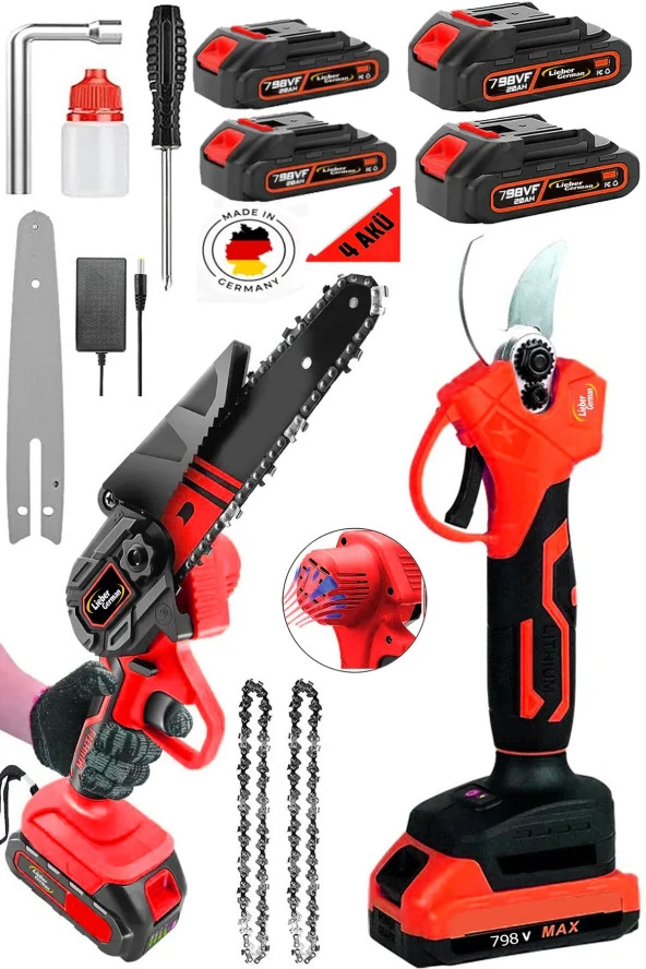Lieber German Multi 2li Set 21Volt 4x Akülü Zincirli Dal Ağaç Kesme Budama Makası ürün görseli 1