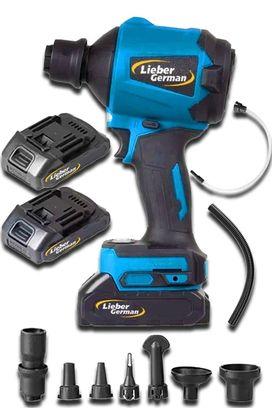Lieber German Teknoloji 21v 3 Ah Çift Kompresörlü 7 Pcs Hava Üfleme /emme Lastik Şişirme Makinesi ürün görseli 1