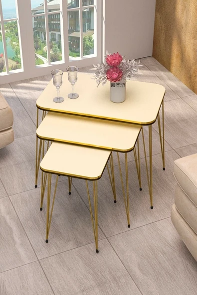 Zigon Sehpa Kr Çift Gold Krem Tel  1030 - Resim 2