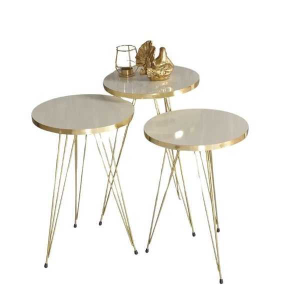 Zigon Sehpa Gold Krem Tel 1044 - Resim 3