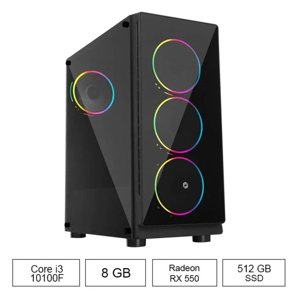 OXPC -3000 i3-10100F 8GB 512GB 8GB RX550 FDOS ürün görseli 1