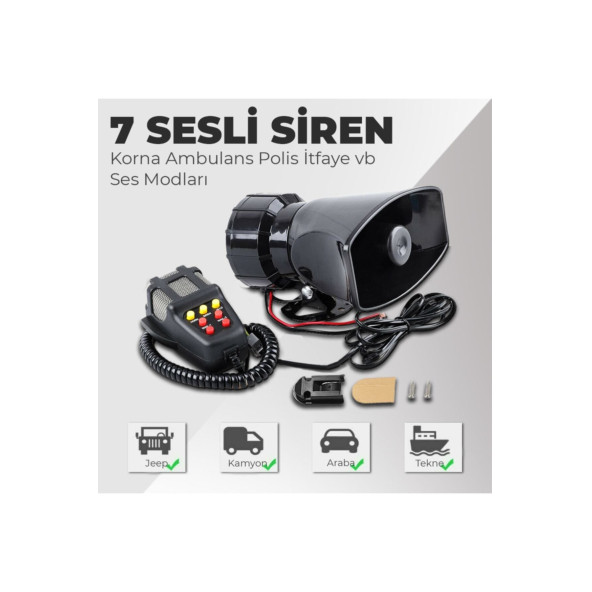 Her Araca Uyumlu Universal 7 Sesli Polis Sireni 32022 ürün görseli 1