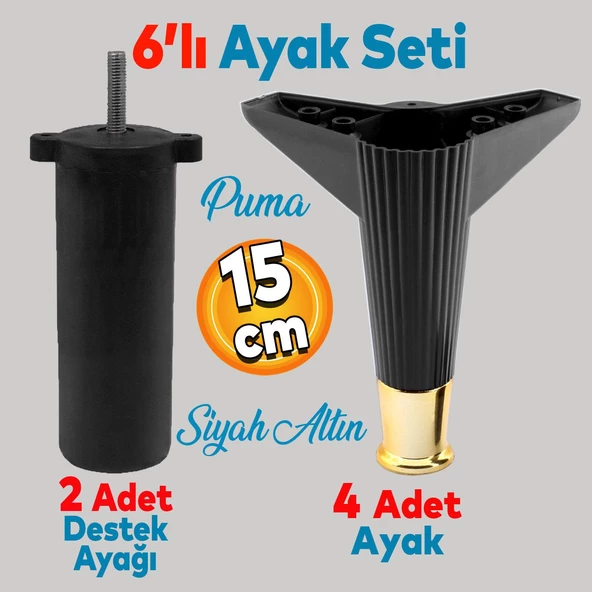 Elista 6'lı Set Mobilya Tv Ünitesi Yükseltici M8 Civatalı Destek Ayağı Ayakları 15 Cm Siyah Altın ürün görseli 1