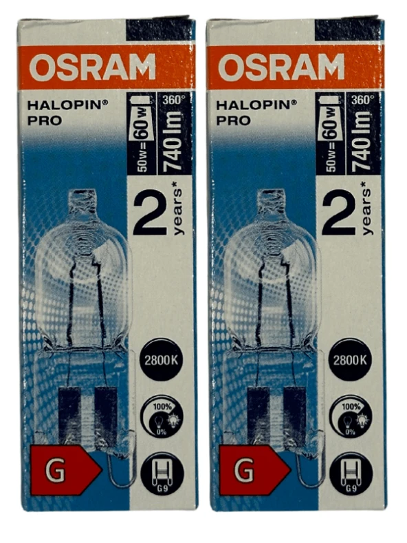 Osram Halopin Pro 50W (60W) 2800K (Sarı Işık) G9 Duylu Halojen Ampul (2 Adet) ürün görseli 1
