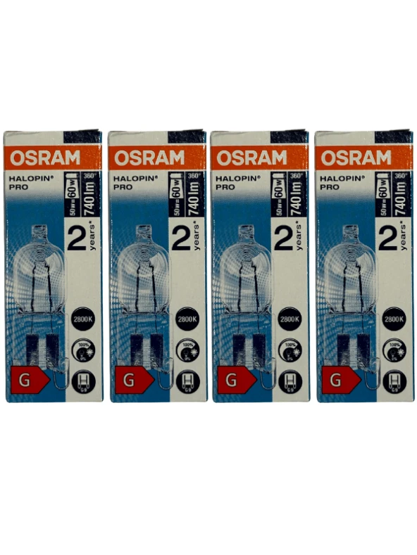 Osram Halopin Pro 50W (60W) 2800K (Sarı Işık) G9 Duylu Halojen Ampul (4 Adet) ürün görseli 1