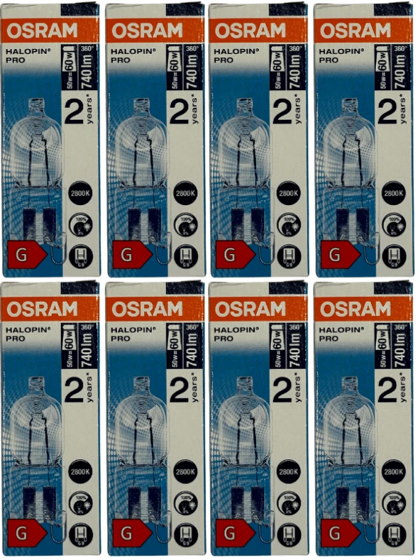 Osram Halopin Pro 50W (60W) 2800K (Sarı Işık) G9 Duylu Halojen Ampul (8 Adet) ürün görseli 1