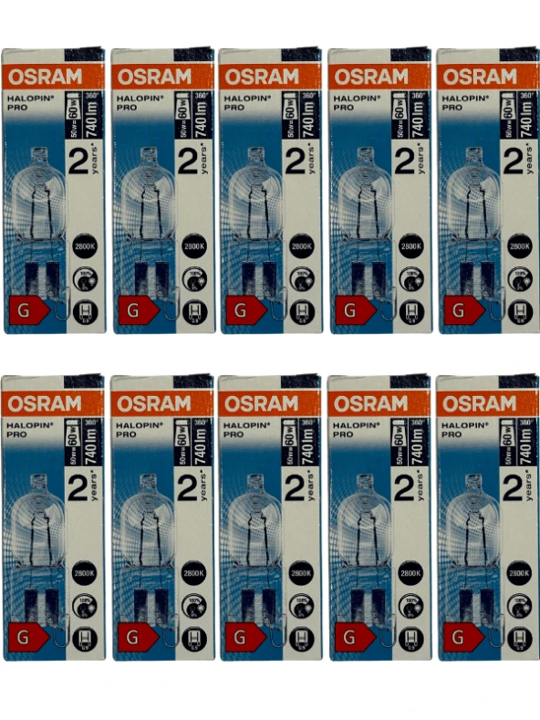Osram Halopin Pro 50W (60W) 2800K (Sarı Işık) G9 Duylu Halojen Ampul (10 Adet) ürün görseli 1
