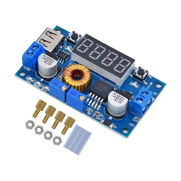 XL4015 75W 5A DC-DC Voltmetre Ekranlı (4Digits) Voltaj Düşürücü Modül(Usb Çıkışlı) ürün görseli 1