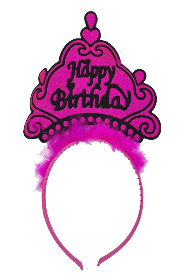 Happy Birthday Neon Fuşya Renk Doğum Günü Tacı 24x15 cm ürün görseli 1