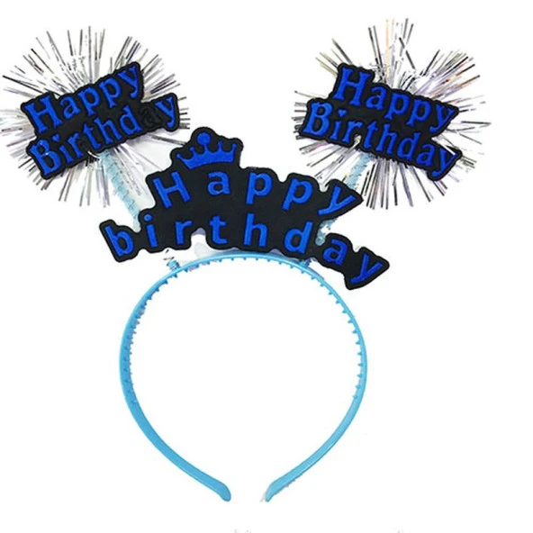 Happy Birthday Yazılı Püsküllü Neon Mavi Renk Doğum Günü Tacı 22x19 cm ürün görseli 1