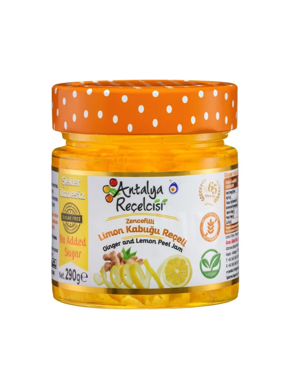 Antalya Reçelcisi Zencefilli Limon Kabuğu Reçeli 290g Rafine Şeker İlavesiz ürün görseli 1