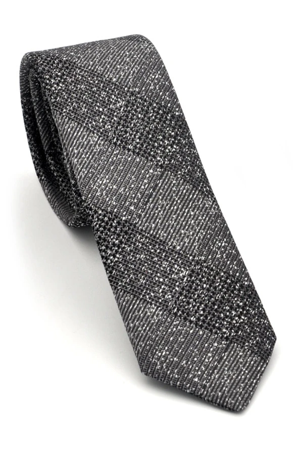 Füme Gri Verev Desenli Dokuma Kumaş Mendilli Slim Fit Kravat // SDK-240106 ürün görseli 1