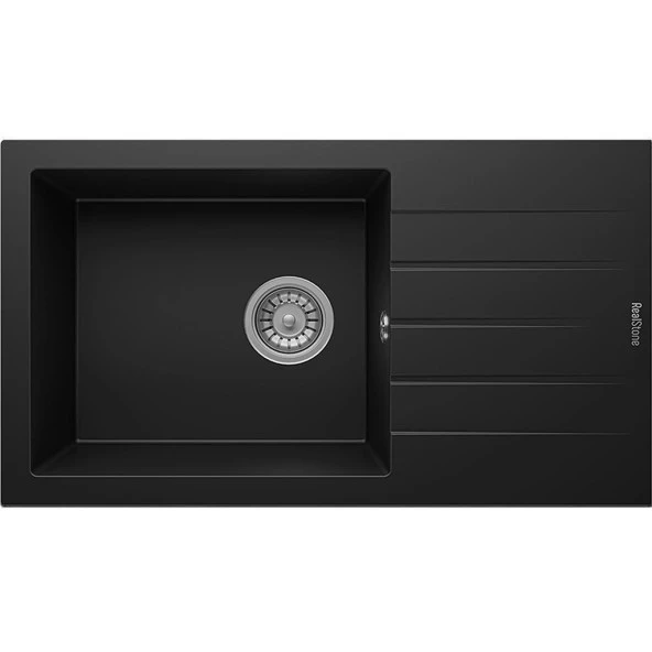 Real Stone P010 ASSOS 76 XL Siyah Granit Mutfak Eviyesi 76x43.5 cm ürün görseli 1