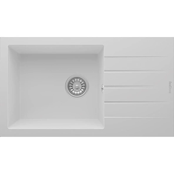 Real Stone P010 ASSOS 76 XL Beyaz Granit Mutfak Eviyesi 76x43.5 cm ürün görseli 1