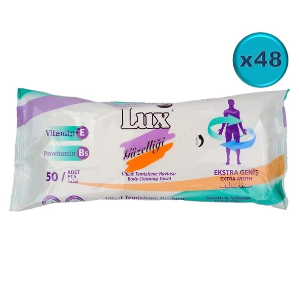 Lux Yetişkin Vücut Temizleme Islak Mendil Havlu 50 Yaprak XL (48 Li Set) ürün görseli 1