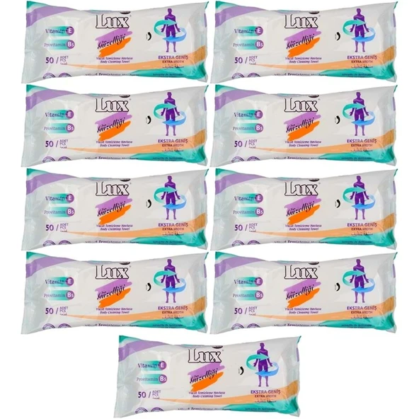 Lux Yetişkin Vücut Temizleme Islak Mendil Havlu 50 Yaprak XL (9 Lu Set) ürün görseli 1
