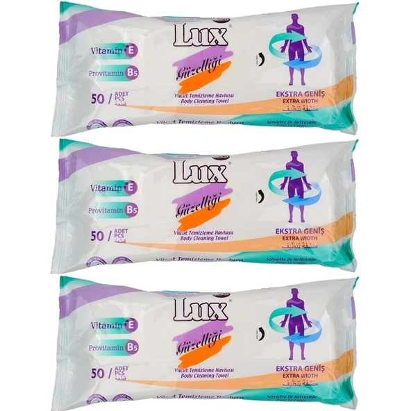 Lux Yetişkin Vücut Temizleme Islak Mendil Havlu 50 Yaprak XL (3 Lü Set) ürün görseli 1