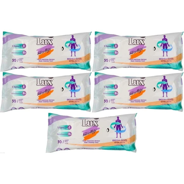 Lux Yetişkin Vücut Temizleme Islak Mendil Havlu 50 Yaprak XL (5 Li Set) ürün görseli 1