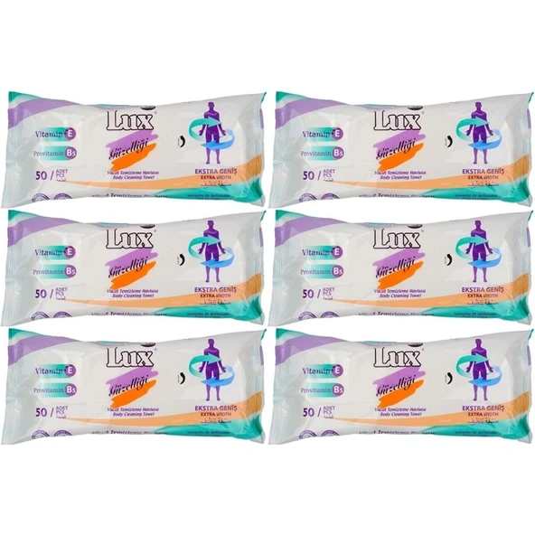 Lux Yetişkin Vücut Temizleme Islak Mendil Havlu 50 Yaprak XL (6 Lı Set) ürün görseli 1