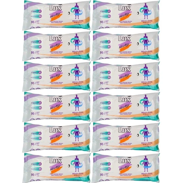 Lux Yetişkin Vücut Temizleme Islak Mendil Havlu 50 Yaprak XL (12 Li Set) ürün görseli 1