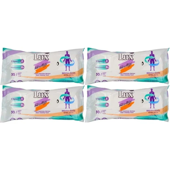 Lux Yetişkin Vücut Temizleme Islak Mendil Havlu 50 Yaprak XL (4 Lü Set) ürün görseli 1
