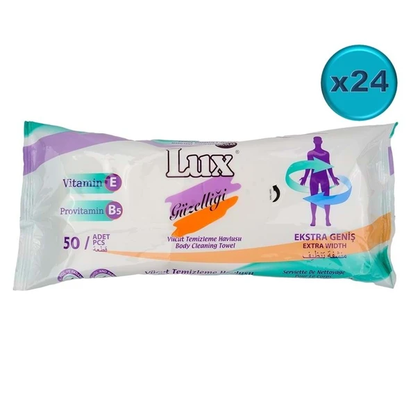 Lux Yetişkin Vücut Temizleme Islak Mendil Havlu 50 Yaprak XL (24 Lü Set) ürün görseli 1