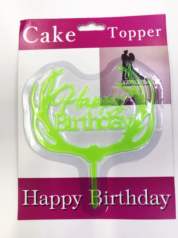 Happy Birthday Yazılı Yeşil Dallı Pasta Kek Çubuğu ürün görseli 1