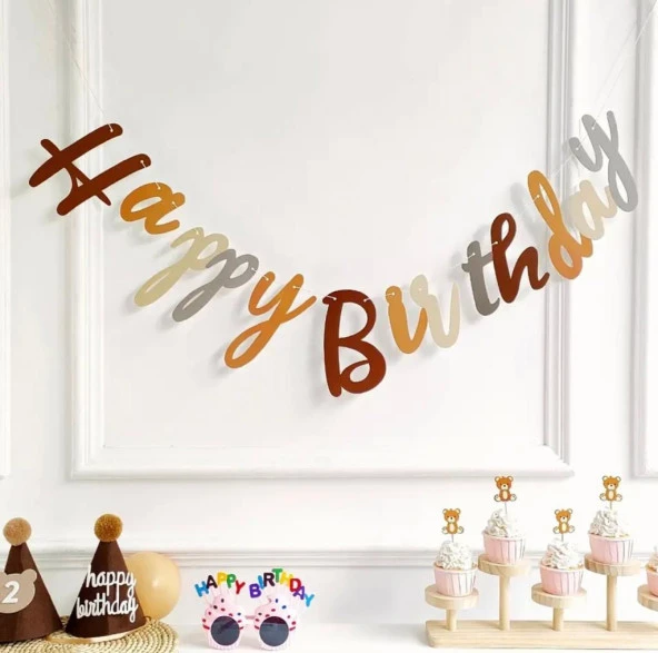 Happy Birthday Kaligrafi Banner Retro 110x20 cm ürün görseli 1