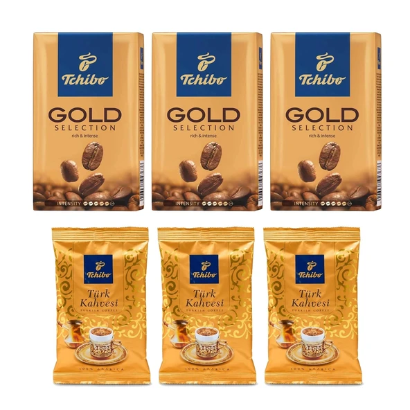Tchibo Gold Filtre Kahve 250 gr 3 Adet + Türk Kahvesi 100 gr 3 Adet ürün görseli 1