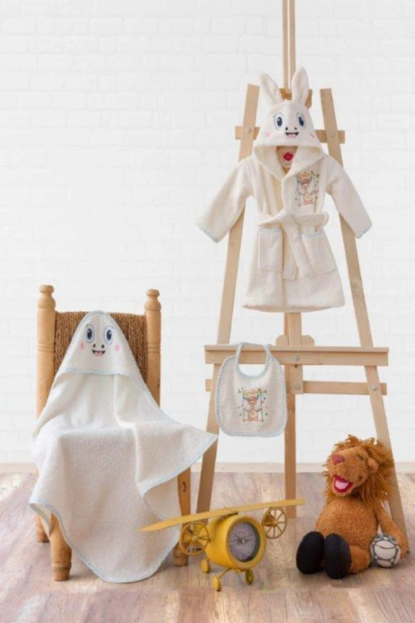 Cottonbox Baby Bornoz Seti Bornoz + Kundak + Önlük Zürafa Krem ürün görseli 1
