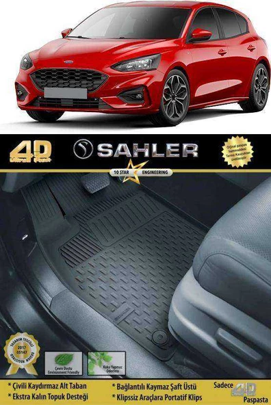 Sahler Ford Focus 4  2019-2022   4.5D Havuzlu Paspas Siyah ürün görseli 1