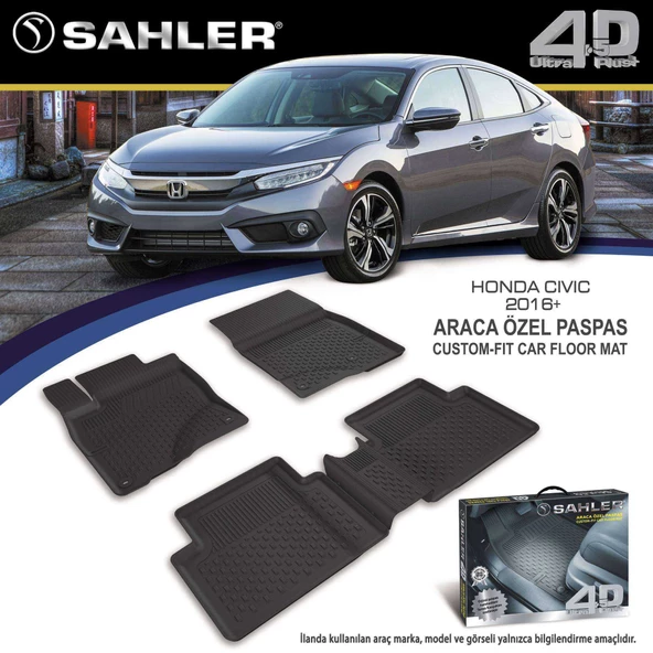 Sahler Honda Civic  Sedan /Hb 2016-2021  4.5D Havuzlu Paspas Siyah ürün görseli 1