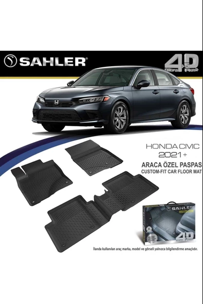 Sahler Honda Civic 2021 +  4.5D Havuzlu Paspas Siyah ürün görseli 1