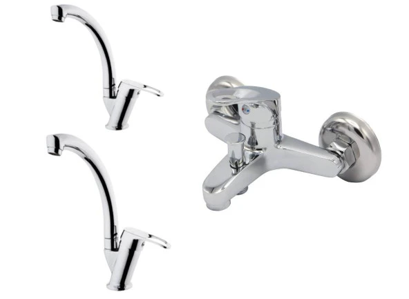 Arel Banyo - Lavabo - Eviye Bataryası Krom 40 lık Kartuş Ekonomik Set ürün görseli 1