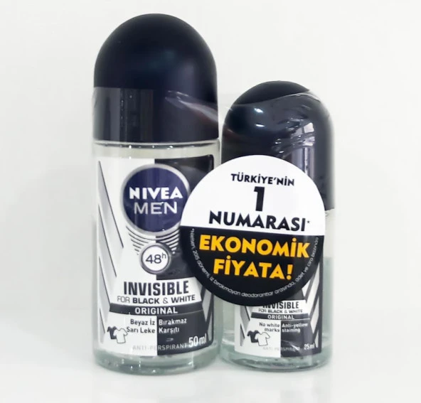 Nivea Roll on Invisible Black White Erkek 25 ml + 50 ml ürün görseli 1