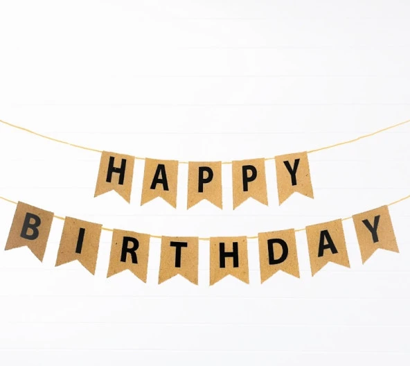 Happy Bırthday Yazı Kraft/Siyah Banner ürün görseli 1