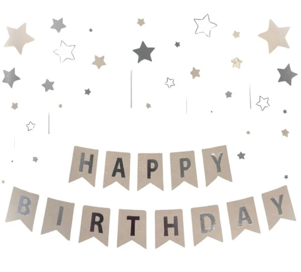 Happy Bırthday Yazı Deniz Kumu / Gümüş Banner ürün görseli 1