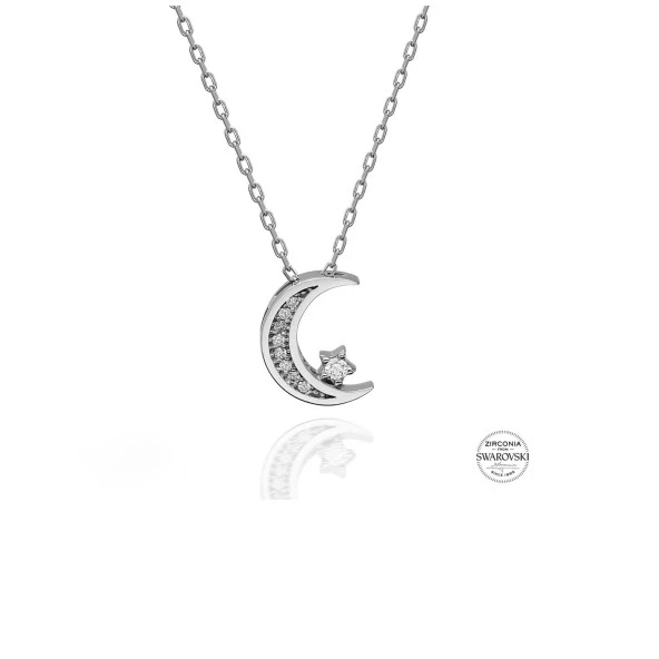 925 Ayar Gümüş Swarovski Ayyıldız Kolye Sertifikalı Karekod ürün görseli 1