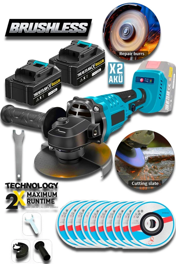 Dozzer Alman BLACK BLU 21Volt 3Ah Kömürsüz Motor 115 MM Akülü Avuç İçi Taşlama Makinesi +10 Taş ürün görseli 1