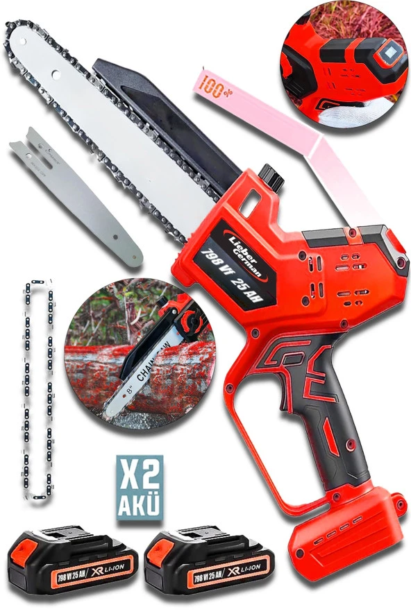 Lieber German RED Otomatik Yağlamalı 21V Dijital Ekran 20Cm Dal Budama Kesme Makinesi ürün görseli 1