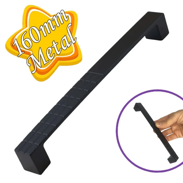Bihter Desenli Kulp 160 mm Siyah Mutfak Kulpu Çekmece Dolap Kapak Kulbu Metal  Mobilya Dolabı Kulpları ürün görseli 1