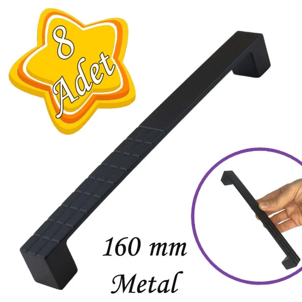 8 Adet Bihter Desenli Kulp 160 mm Siyah Mutfak Kulpu Çekmece Dolap Kapak Kulbu Metal  Mobilya Dolabı ürün görseli 1