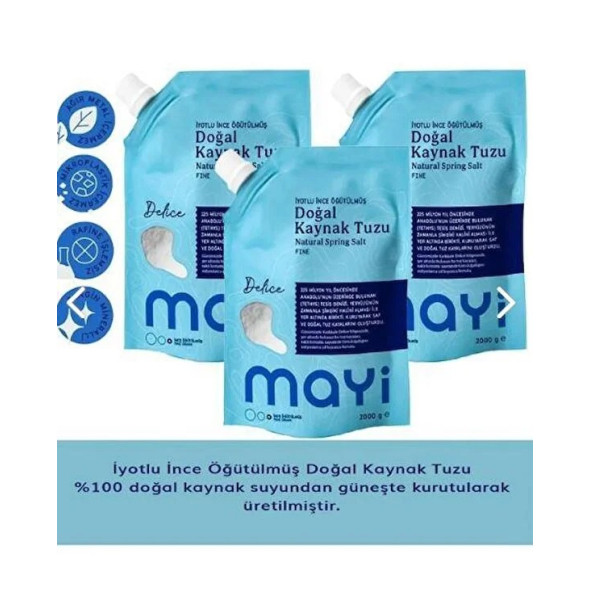 Mayi Tuz Iyot Ilaveli Ince Öğütülmüş Doğal Kaynak Tuzu 3 X 2 Kg ürün görseli 1