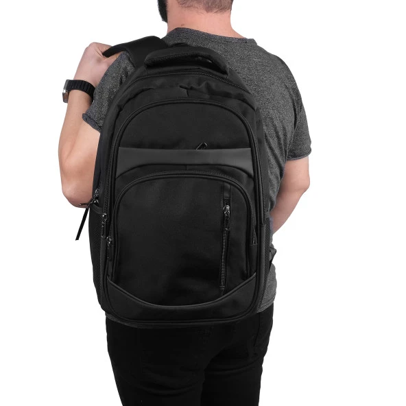 Bagacar Okul ve Günlük Laptop Bölmeli Su Geçirmez Sırt Çantası Siyah ürün görseli 1