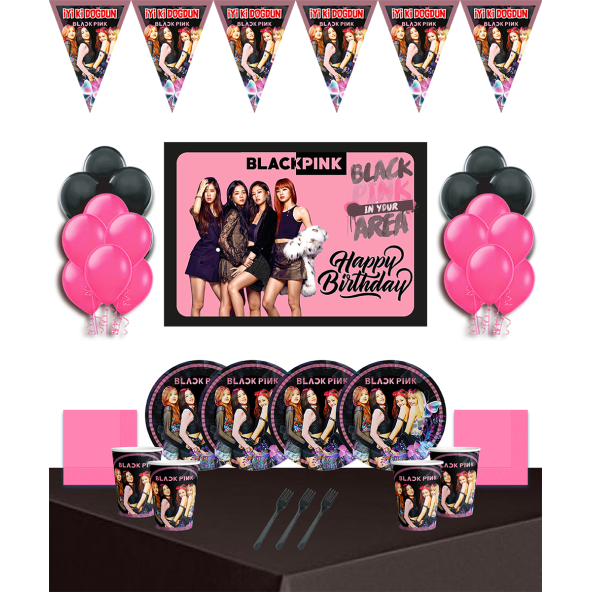 Blackpink Afişli 8 Kişilik Doğum Günü Parti Süsleri Malzemeleri Seti ürün görseli 1